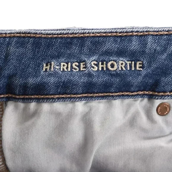 American Eagle Jean Shorts Hi-Rise Shortie Blue Denim Super Stretch Distressed 8 - Picture 7 of 10